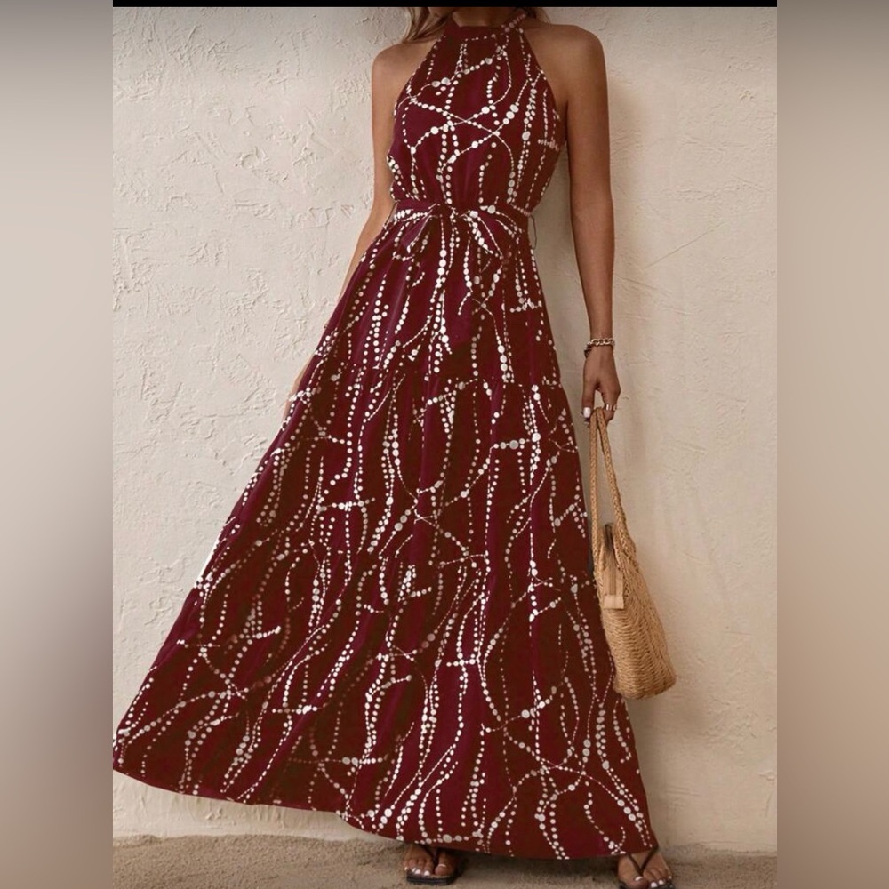 SHEIN L Strapless Burgundy Ruffle Cocktail Dress A-Line
